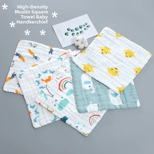 Close-up of 6-layer high-density 100% cotton gauze baby towels with cartoon prints
