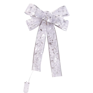 Luminous Christmas tree bow with silver snowflake patterns and battery-powered LED lights