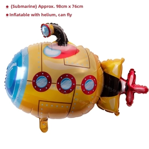 Close-up of a yellow submarine foil balloon with red propeller and windows, 98x76cm size