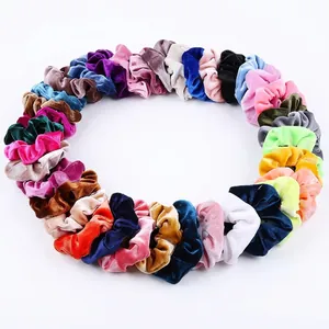 Lot de 50 chouchous en velours colorés en tissu doux élastique pour cheveux