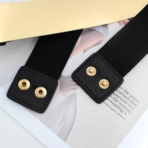 Elastischer Taillengürtel für Damen mit großer goldener Metallplatte und Druckknöpfen