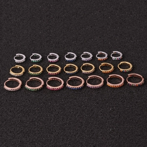 Minimalist small hoop earrings with colorful cubic zirconia stones in gold and silver plating