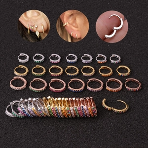 Cartilage Hoop Earrings Brass With Colorful Zircon Piercing Jewelry Helix Tragus Simple Huggie Style For Women