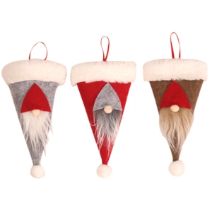 Christmas gnome cutlery holders in grey red and brown felt with hanging loops