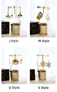 Detail view of four rotating candle holder styles with golden glitter glass and metal charms