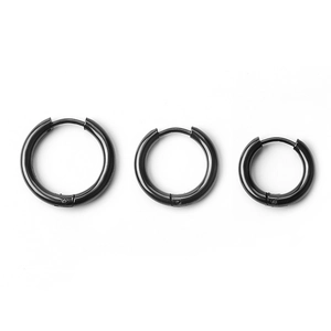 Three-piece set of black stainless steel hoop earrings in various sizes for men