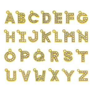 Alphabet Letter Pendants Gold Plated Alloy With Clear Rhinestones For DIY Jewelry Making Bracelets Necklaces Charms
