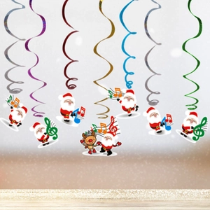Christmas Hanging Swirl Decorations Colorful PVC Spiral Paper Card Pendants Santa Reindeer Snowman For Party Home Ceiling Indoor Decor
