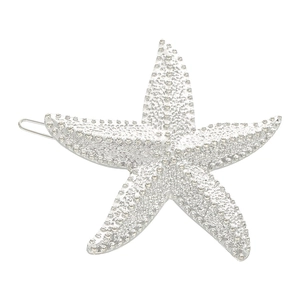 Silver starfish hair clip with full crystal rhinestones on a clean white background