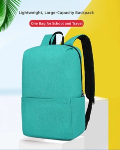 Detail of teal casual backpack with large front pocket and wide ergonomic shoulder straps