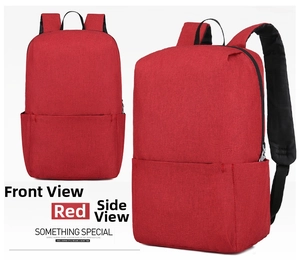 Front and side view of a minimalist red casual backpack with high-quality canvas texture