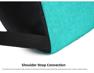 Detail of reinforced shoulder strap stitching on a casual blue and black travel backpack