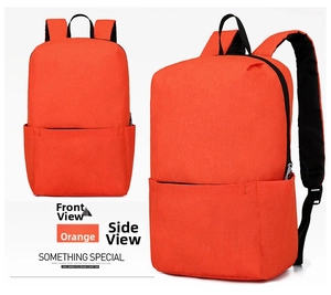 Detailed front and side views of a vibrant orange casual travel backpack on white background