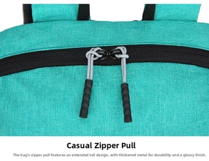Macro detail of high-quality dual zipper and durable fabric on teal casual backpack
