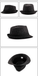 Detail view of the checkered grey wool fedora hat with interior size 58 label and texture
