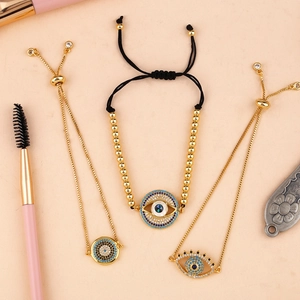 Chic gold-plated Evil Eye bracelets with micro-paved colored zircons for women