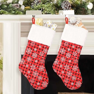 Calza Di Natale Maglia Quadri Fiocco Di Neve Appesa Borsa Regalo Camino Decorazione Albero Festività