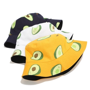Lot de chapeaux bob réversibles en toile avec imprimés avocat en bleu, blanc et jaune