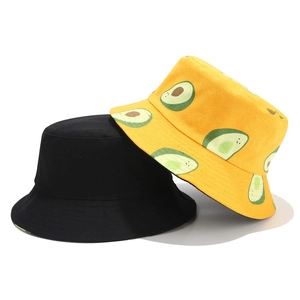 Chapeau bob réversible en toile avec motif avocat pour hommes et femmes, noir et jaune