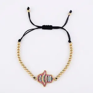Adjustable gold plated Hamsa hand bracelet with rainbow pave setting crystals