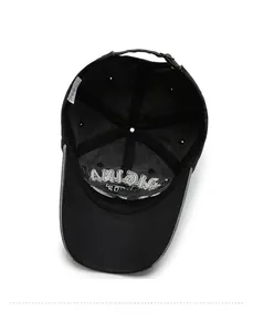 Detailed interior of a vintage washed baseball cap showing stitching and label