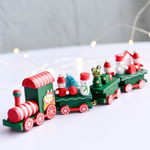 Christmas Wooden Train Desktop Ornament Painted Wood Santa Snowman Bear Holiday Home Decoration Gift