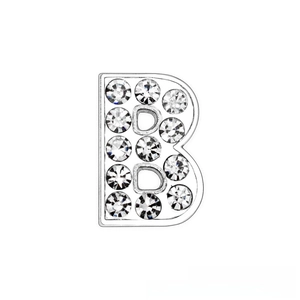 Detail of 10mm chrome silver letter B charm with sparkling white rhinestones for DIY