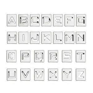 Set of 26 chrome-colored hollow zinc alloy letter charms for DIY wristbands and jewelry