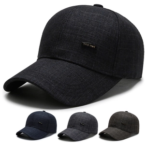 Men Baseball Cap Grid Textured Plaid Pattern Adjustable Metal Tag Curved Brim Casual Outdoor Sun Hat For Men Stylish