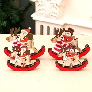 Festive Christmas wooden rocking horse ornaments with Santa Claus and Snowman figures