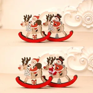 Close-up of wooden Christmas rocking horse decor showing 10.5x1.8x9cm dimensions