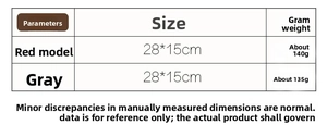 Size chart showing red and grey faceless Christmas gnomes with dimensions 28x15cm