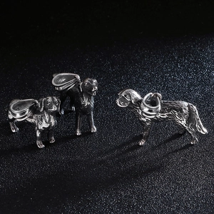 Polished stainless steel poodle dog pendant necklace for men from various angles