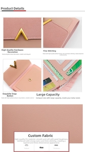 Close-up of pink PU leather card slots and precise stitching on women's mini wallet