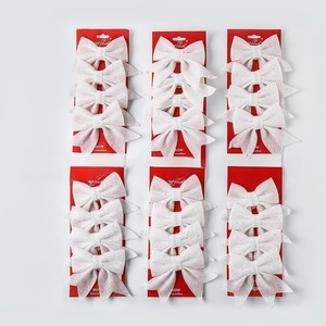 White glitter Christmas tree bow set with 24 pieces for festive holiday home decoration