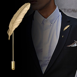 Feather Brooch Lapel Pin Zinc Alloy Long Needle With Protective Cap Business Suit Accessory For Men Women Retro Style