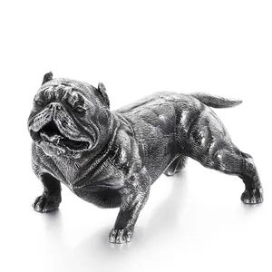 Vintage Stainless Steel Dog Figurine Lifelike Animal Sculpture Retro Creative Desk Ornament Fine Detail Home Decor
