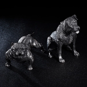 Retro stainless steel bulldog and rottweiler dog figurines with metallic finish