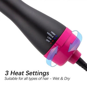 Detail view of the 3-speed rotary heat control switch on the 4-in-1 hot air brush