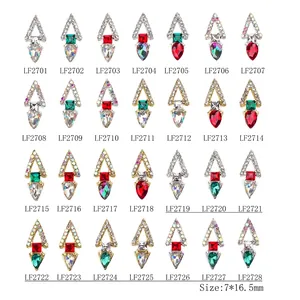 Mixed set of crown alloy K9 crystal nail charms in 28 colors with gold and silver bases