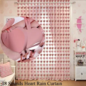 Pink heart-shaped metallic tinsel curtain backdrop for romantic party decoration