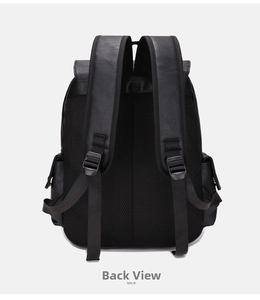 Vue arrière du sac à dos en cuir PU noir avec rembourrage en mesh respirant au dos