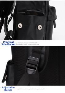 Détails du sac à dos en similicuir avec poche latérale magnétique et sangles en filet