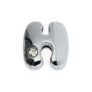 Passante lettera H in argento lucido con cristallo per braccialetti da 8mm