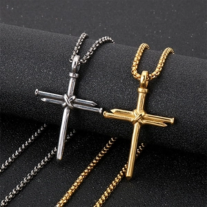 Nail Cross Pendant Stainless Steel Religious Industrial Punk Style Jewelry For Men