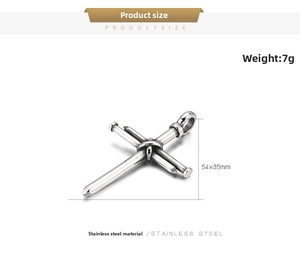 Detail view of 54x35mm stainless steel nail cross pendant with size measurements
