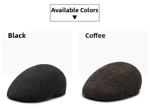 Detail of vintage textured newsboy caps for elderly men in black and coffee brown colors