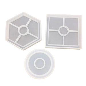 Set of 3 silicone resin molds in hexagon, square and round shapes for DIY coaster making