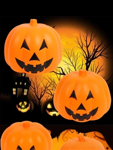 Halloween pumpkin lantern featuring a classic black cutout face and glowing light feature