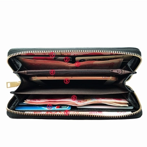 Women's long fashion wallet with zip closure and multi-card slots in black faux leather